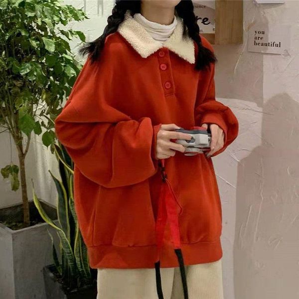 women's hoodies & sweatshirts shirts women autumn winter color-blocking lapel plus velvet girl jacket korean fashion loose versatile th, Black
women's hoodies & sweatshirts shirts women autumn winter color-blocking lapel plus velvet girl jacket korean fashion loose versatile th, Black