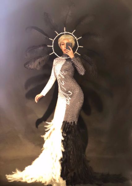 nightclub female singer show clothes women birthday dress glisten rhinestones feather black white long dress evening party dress, Black;red
nightclub female singer show clothes women birthday dress glisten rhinestones feather black white long dress evening party dress, Black;red
