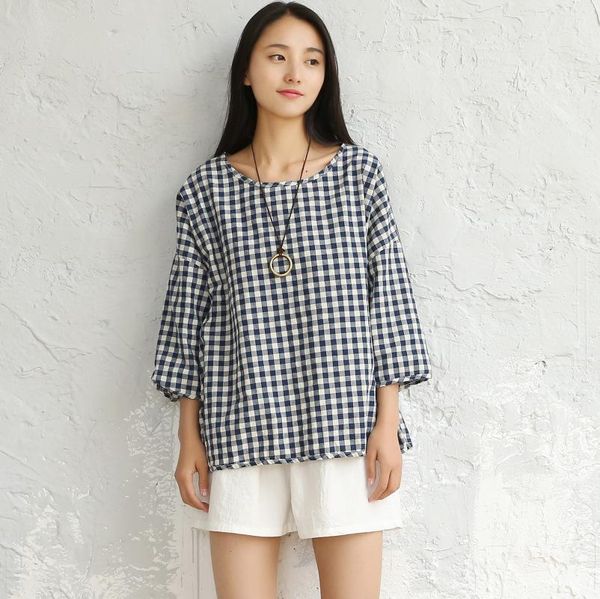 women's blouses & shirts women summer plaid blouse female round neck half sleeve loose cotton linen patchwork splcing 2021, White
women's blouses & shirts women summer plaid blouse female round neck half sleeve loose cotton linen patchwork splcing 2021, White