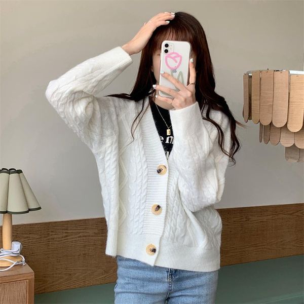 women's knits & tees factory direct sales autumn and winter japanese retro diamond twist sweater knitted loose casual cardigan for wome, White
women's knits & tees factory direct sales autumn and winter japanese retro diamond twist sweater knitted loose casual cardigan for wome, White