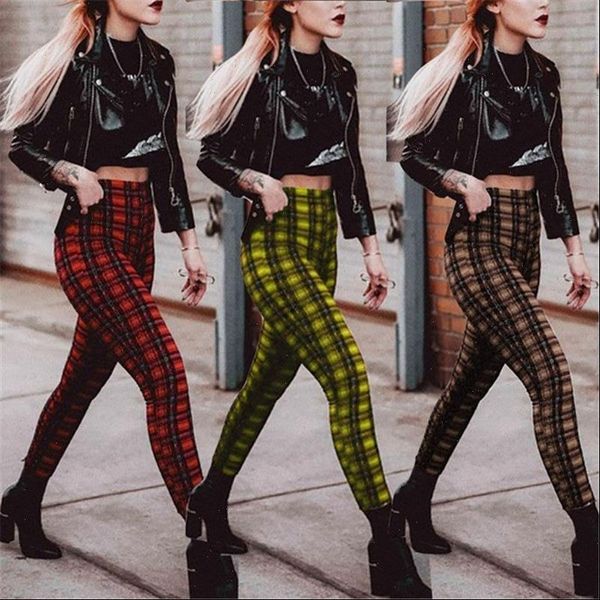 plaid print high elasticity womens leggings pants plus size sporting fitness leggins femme, Black