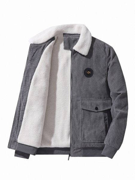 men borg collar letter patched teddy lined corduroy jacket o5ga#, Black;brown
men borg collar letter patched teddy lined corduroy jacket o5ga#, Black;brown