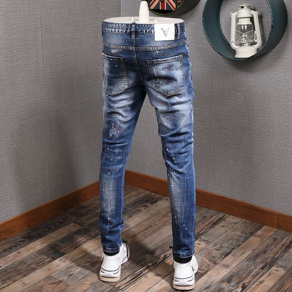 streetwear retro fashion blue slim fit paint designer men night club hip hop pants elastic ripped jeans w5hb
streetwear retro fashion blue slim fit paint designer men night club hip hop pants elastic ripped jeans w5hb