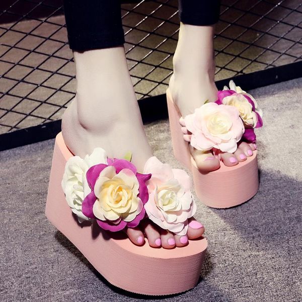 slippers womens flowers sandals flip flops high wedge platform heels beach shoes boho black pink white c310
slippers womens flowers sandals flip flops high wedge platform heels beach shoes boho black pink white c310