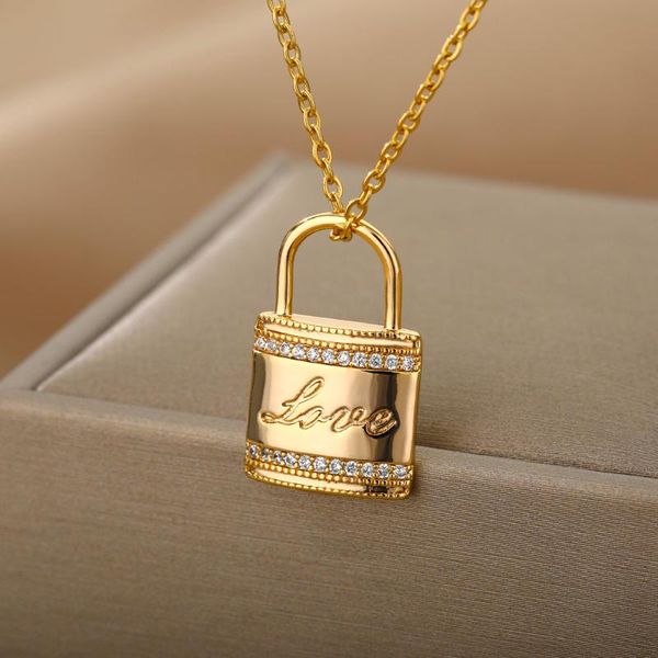 pendant necklaces stainless steel heart lock for women chain choker zircon carving love letter necklace jewelry bijoux femme, Silver
pendant necklaces stainless steel heart lock for women chain choker zircon carving love letter necklace jewelry bijoux femme, Silver