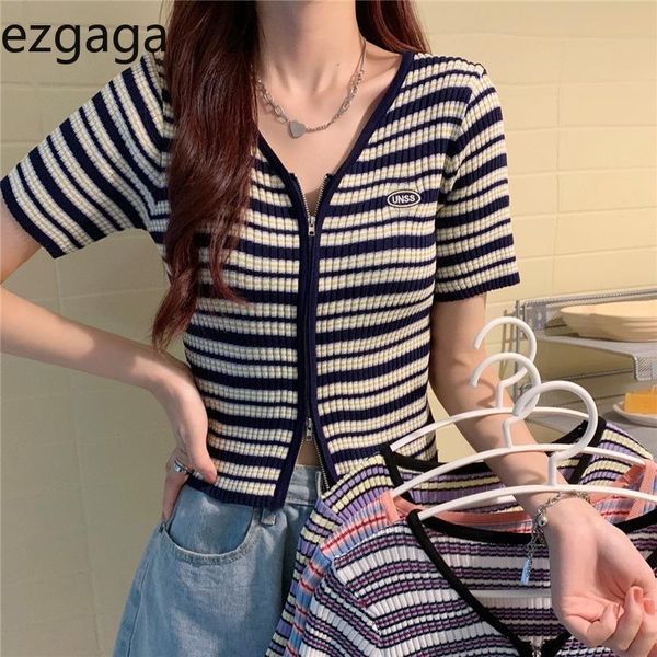 women's knits & tees ezgaga knitted cardigan women short sleeve thin zipper striped crop slim v-neck all-match embroidery letter casua, White
women's knits & tees ezgaga knitted cardigan women short sleeve thin zipper striped crop slim v-neck all-match embroidery letter casua, White