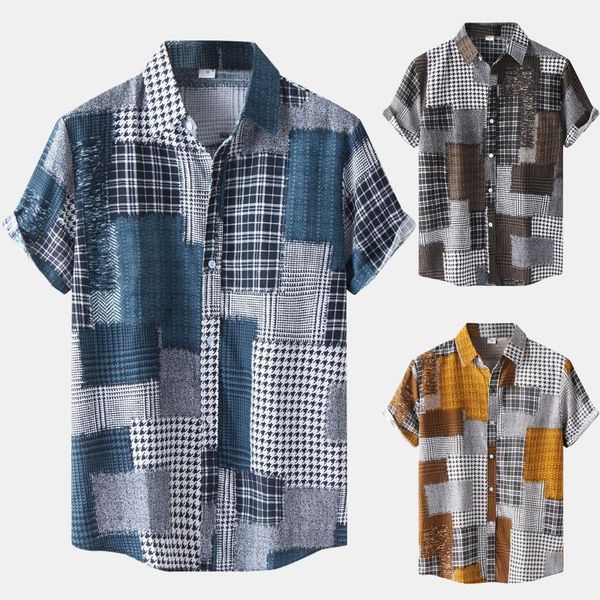 men's t-shirts fashion casual check print short sleeve button turn-down shirt blouse, White;black
men's t-shirts fashion casual check print short sleeve button turn-down shirt blouse, White;black