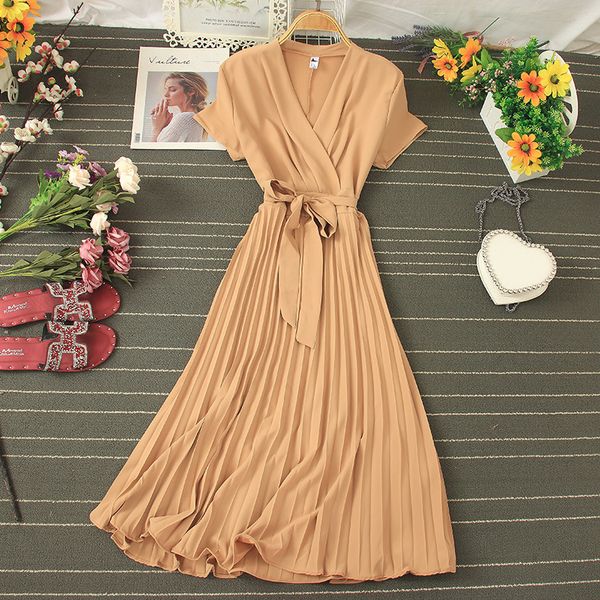 2021 summer women khaki/green/purple midi female v-neck short sleeve sashes pleated vestidos a-line robe fashion l4m3, Black;gray
2021 summer women khaki/green/purple midi female v-neck short sleeve sashes pleated vestidos a-line robe fashion l4m3, Black;gray