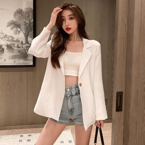 early autumn 2021 new korean versatile medium length design temperament thin sunscreen white blazer jacket women, White;black
early autumn 2021 new korean versatile medium length design temperament thin sunscreen white blazer jacket women, White;black