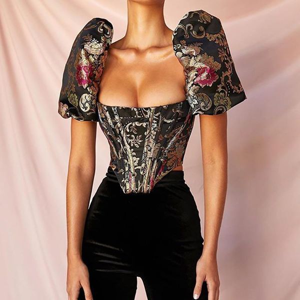 women's blouses & shirts square collar jacquard boned bustier crop shirt puff sleeve backless blouse women zipper elegant, White
women's blouses & shirts square collar jacquard boned bustier crop shirt puff sleeve backless blouse women zipper elegant, White