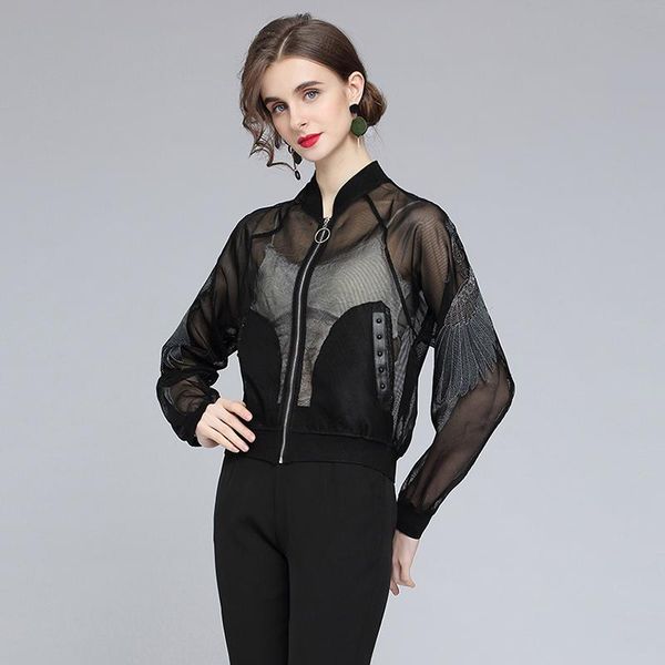 women's jackets fashion runway perspective hollow out jacket stand collar embroidery long sleeve women coat tide autumn 2021, Black;brown
women's jackets fashion runway perspective hollow out jacket stand collar embroidery long sleeve women coat tide autumn 2021, Black;brown