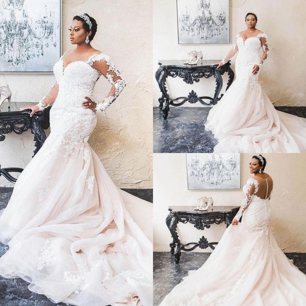 boho mermaid wedding dress plus size long sleeves lace appliqued african bridal gowns sheer neck illusion buttons back court train vestido d, White
boho mermaid wedding dress plus size long sleeves lace appliqued african bridal gowns sheer neck illusion buttons back court train vestido d, White