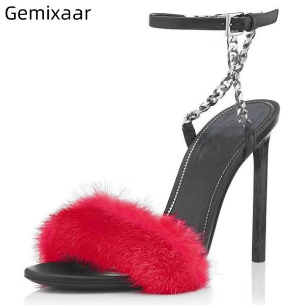 red fur sandals women shoes peep toe footwear chain narrow buckle sandalia chic red wool thin high heel sandals sandalias mujer, Black
red fur sandals women shoes peep toe footwear chain narrow buckle sandalia chic red wool thin high heel sandals sandalias mujer, Black