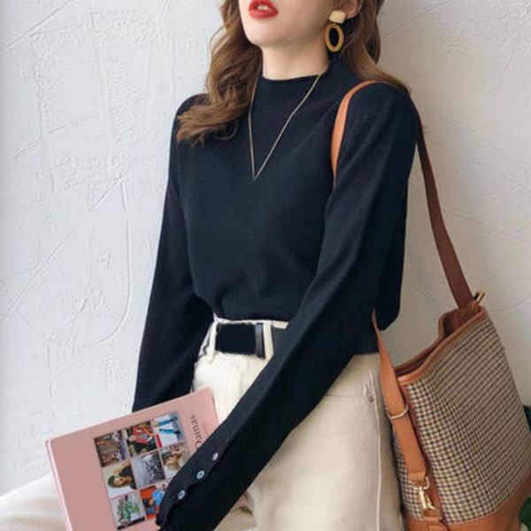 autumn winter t-shirt for women solid color metal buttons long sleeve base shirts women o neck slim shirt femme tshirts, Gray
autumn winter t-shirt for women solid color metal buttons long sleeve base shirts women o neck slim shirt femme tshirts, Gray