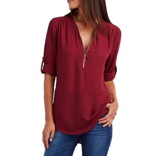 women's t-shirt long-sleeved plus size shirt -5xl retractable sleeves elegance loose chiffon office casual wild v-neck zipper, White
women's t-shirt long-sleeved plus size shirt -5xl retractable sleeves elegance loose chiffon office casual wild v-neck zipper, White