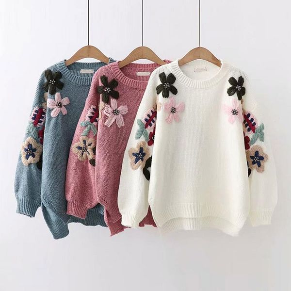 women's sweaters embroidery floral lady's sweet kawaii winter sweater pullovers for women loose oversized knitted knittwear, White;black
women's sweaters embroidery floral lady's sweet kawaii winter sweater pullovers for women loose oversized knitted knittwear, White;black