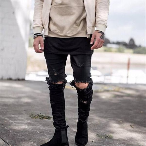 fashion clothing fit slim men jeans fashion west gd style slp ripped holes designer slim pencil pants ing, Blue 
fashion clothing fit slim men jeans fashion west gd style slp ripped holes designer slim pencil pants ing, Blue