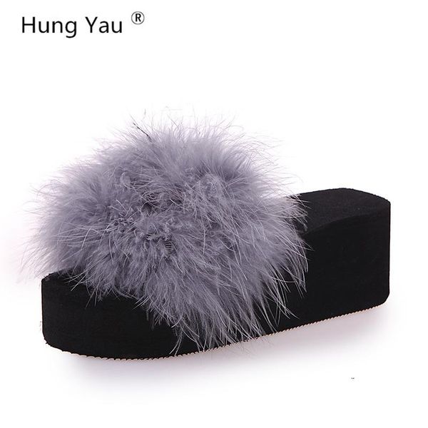 hung yau women sandals 7 cm thick bottom platform wedges outside women's shoes peep toe slipper sandals winter fur slide shoes, Black
hung yau women sandals 7 cm thick bottom platform wedges outside women's shoes peep toe slipper sandals winter fur slide shoes, Black