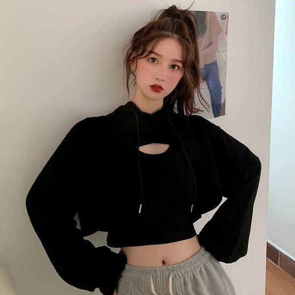 2pcs vest+long sleeve grey cropped hoodie women autumn winter pullover short sweatshirt plushcotton sweatshirt y0820, Black
2pcs vest+long sleeve grey cropped hoodie women autumn winter pullover short sweatshirt plushcotton sweatshirt y0820, Black