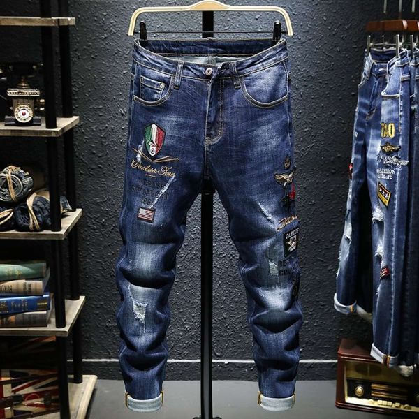 spring and summer personalized embroidered jeans fashion casual slim little foot stretch pants men's dark bluewinter, Blue
spring and summer personalized embroidered jeans fashion casual slim little foot stretch pants men's dark bluewinter, Blue