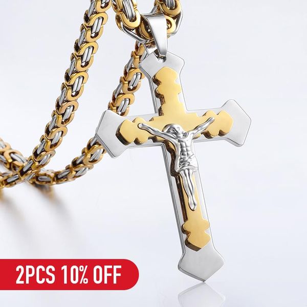 gold silver color 2 layers jesus cross pendant necklaces for men stainless steel byzantine chain necklace mens jewelry dkp487
gold silver color 2 layers jesus cross pendant necklaces for men stainless steel byzantine chain necklace mens jewelry dkp487