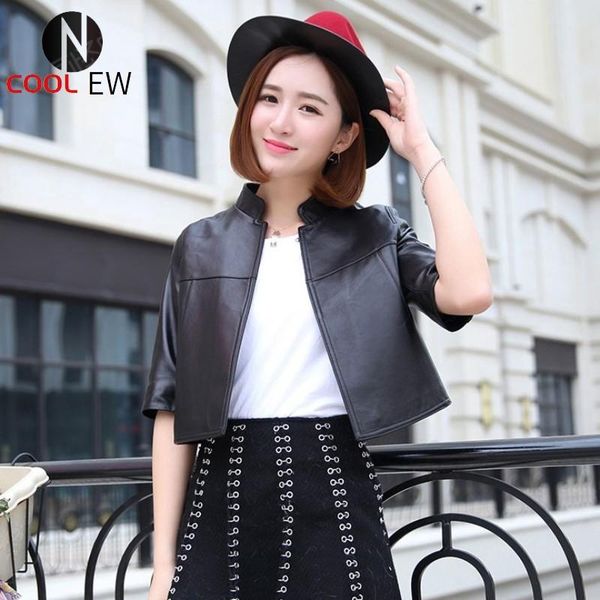 women's leather & faux autumn women half sleeve short 100% sheepskin jacket fashion office ladies stand collar slim fit genuine coat, Black
women's leather & faux autumn women half sleeve short 100% sheepskin jacket fashion office ladies stand collar slim fit genuine coat, Black