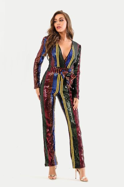 women's jumpsuits & rompers style elegant multicolor sequined long-sleeved tights belt v-neck celebrity party jumpsuit, Black;white
women's jumpsuits & rompers style elegant multicolor sequined long-sleeved tights belt v-neck celebrity party jumpsuit, Black;white