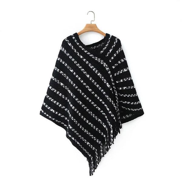 women's sweaters autumn striped tassel korean fashion cloak women with good quality v neck cross pullover sweater, White;black
women's sweaters autumn striped tassel korean fashion cloak women with good quality v neck cross pullover sweater, White;black