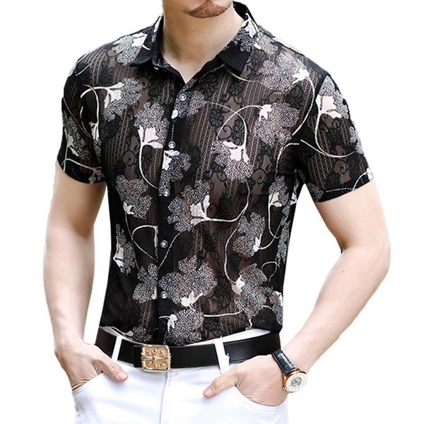 men's casual shirts business mens silk shirt men summer short sleeve transparent flower pattern club party see through lace, White;black
men's casual shirts business mens silk shirt men summer short sleeve transparent flower pattern club party see through lace, White;black
