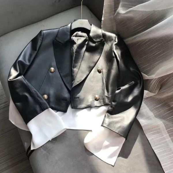 women's leather & faux autumn hong kong style real sheepskin short black white high-end acetate stitching fashion blazer jacket
women's leather & faux autumn hong kong style real sheepskin short black white high-end acetate stitching fashion blazer jacket