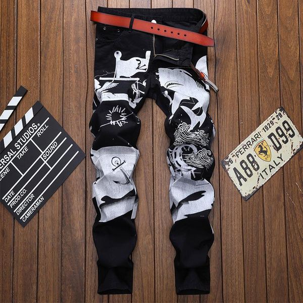 men's jeans streetwear fashion slim fit youth individuality ink printed straight denim pants male casual cotton cowboys trousers, Blue
men's jeans streetwear fashion slim fit youth individuality ink printed straight denim pants male casual cotton cowboys trousers, Blue