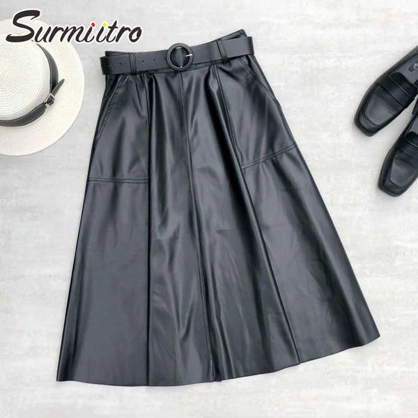 surmiitro autumn winter pu leather midi long skirt women korean style black belt mid-length high waist a line skirt female 210712
surmiitro autumn winter pu leather midi long skirt women korean style black belt mid-length high waist a line skirt female 210712