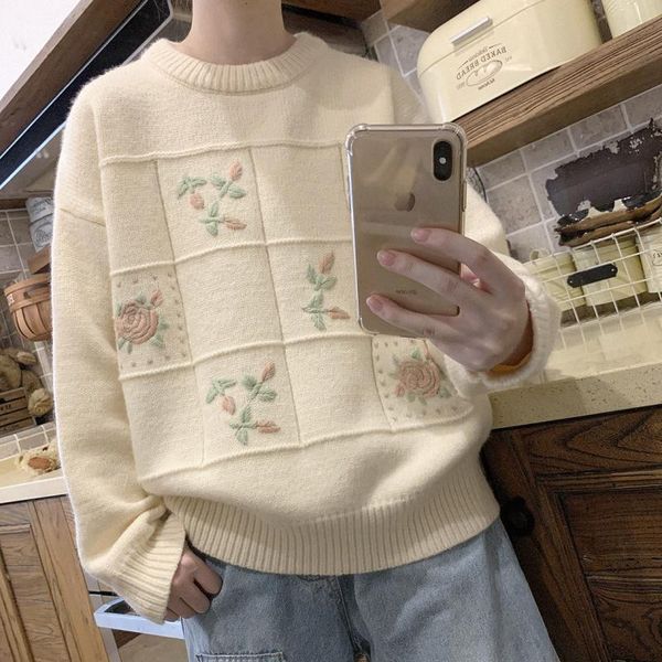 women's sweaters japanese girly retro embroidery flower knitted sweater pullover autumn and winter new lazy outer wear thick ug15, White;black
women's sweaters japanese girly retro embroidery flower knitted sweater pullover autumn and winter new lazy outer wear thick ug15, White;black