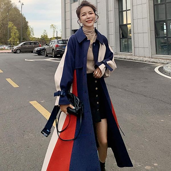 women's trench coats sondr hit color patchwork casual wild woolen coat women slim full sleeve lapel collar with sashes 2021 autumn fash, Tan;black
women's trench coats sondr hit color patchwork casual wild woolen coat women slim full sleeve lapel collar with sashes 2021 autumn fash, Tan;black
