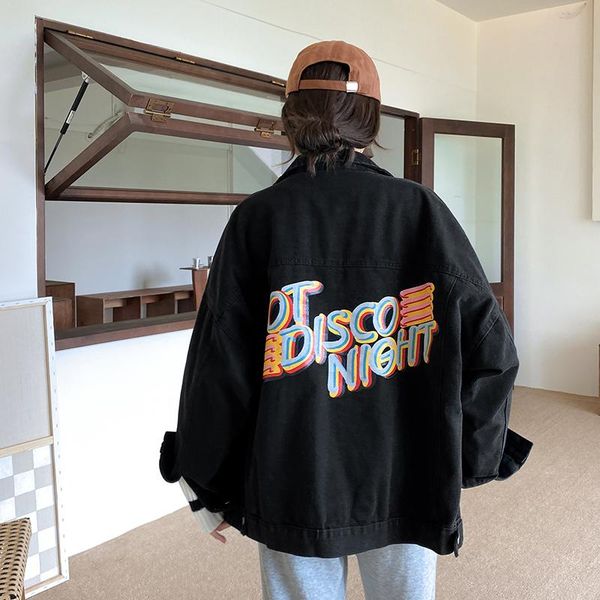 women's jackets tide vintage female oversized denim fashion hiphop street chic letter print mujer loose jean coats ins autumn winter, Black;brown 
women's jackets tide vintage female oversized denim fashion hiphop street chic letter print mujer loose jean coats ins autumn winter, Black;brown