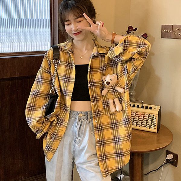 2021 new bear pocket plaid shirt women autumn style oversized blouse long sleeve female vintage blouses plus size 1d94, White
2021 new bear pocket plaid shirt women autumn style oversized blouse long sleeve female vintage blouses plus size 1d94, White
