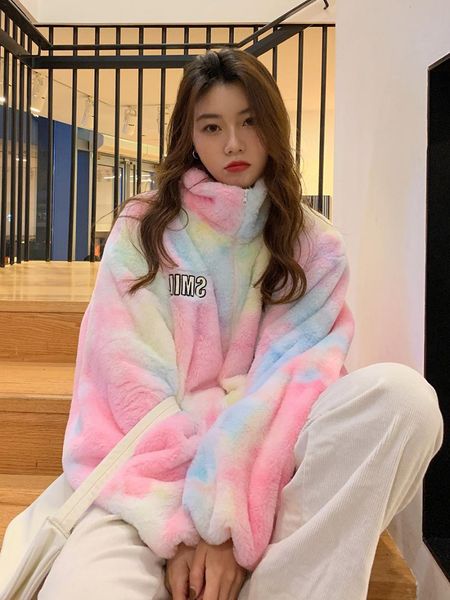 women's jackets sweet tie dye macaroon faux fur loose jacket autumn winter high street zipper rainbow color woolly outwear top, Black;brown
women's jackets sweet tie dye macaroon faux fur loose jacket autumn winter high street zipper rainbow color woolly outwear top, Black;brown