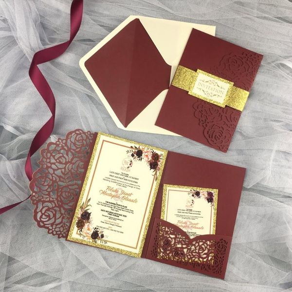greeting cards 1pcs burgundy tri fold laser cut pocket wedding invitation envelope rsvp belt ribbon bridal shower invite quinceanera
greeting cards 1pcs burgundy tri fold laser cut pocket wedding invitation envelope rsvp belt ribbon bridal shower invite quinceanera
