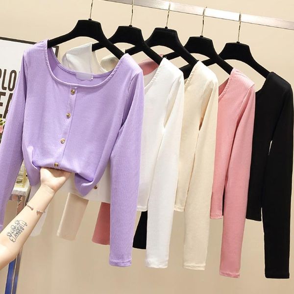 women's t-shirt women long sleeve vintage cotton woman autumn 2021 korean slim square collar solid color knitted kawaii t shirt femm, White
women's t-shirt women long sleeve vintage cotton woman autumn 2021 korean slim square collar solid color knitted kawaii t shirt femm, White