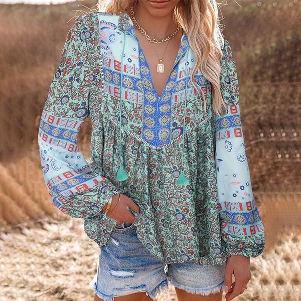 women's blouses & shirts chiffon for women autumn 2021 bohemian print fringed v-neck lantern sleeve shirt, White
women's blouses & shirts chiffon for women autumn 2021 bohemian print fringed v-neck lantern sleeve shirt, White