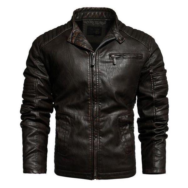 

men's fur & faux leather jacket men motorcycle jackets autumn casual biker pu coats slim fit mens clothing, Black