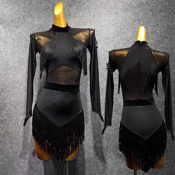 latin dance dress black fringe dress new women dance competititon dress rumba tassel costume long sleeve dance clothes 1452, Black;red
latin dance dress black fringe dress new women dance competititon dress rumba tassel costume long sleeve dance clothes 1452, Black;red