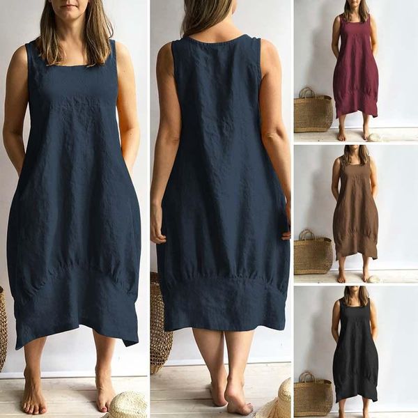 casual dresses cotton linen 2021 vonda summer sleeveless square neck mid calf dress loose vintage vestidos robe plus size, Black;gray
casual dresses cotton linen 2021 vonda summer sleeveless square neck mid calf dress loose vintage vestidos robe plus size, Black;gray