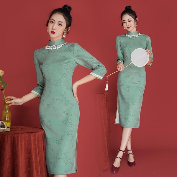 casual dresses will improved qipao in autumn wear dress long china the wind restoring ancient ways of high-end temperament daily, Black;gray