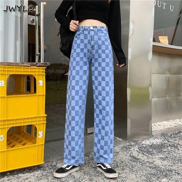 women's jeans plaid high waist loose streetwear women denim pants for girls casual straight leg length fashion boyfriend trousers, Blue
women's jeans plaid high waist loose streetwear women denim pants for girls casual straight leg length fashion boyfriend trousers, Blue