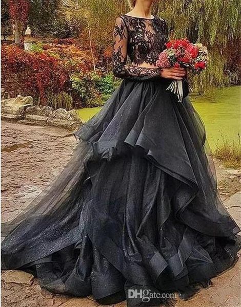 2021 forest black gothic two pieces wedding dresses jewel neck illusion full sleeve wedding gowns with tiered ruffles country style, White
2021 forest black gothic two pieces wedding dresses jewel neck illusion full sleeve wedding gowns with tiered ruffles country style, White