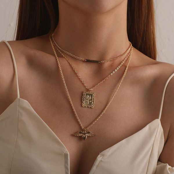pendant necklaces vintage multilayer heart angel wing necklace for women elegant geometric chains clavicle colar jewelry gift, Silver
pendant necklaces vintage multilayer heart angel wing necklace for women elegant geometric chains clavicle colar jewelry gift, Silver