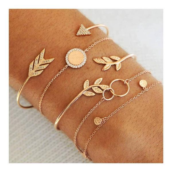 charm bracelets 5 pcs/set women's bangle chain wafer leaf crystal arrow open bracelet set party elegant gold &, Golden;silver
charm bracelets 5 pcs/set women's bangle chain wafer leaf crystal arrow open bracelet set party elegant gold &, Golden;silver