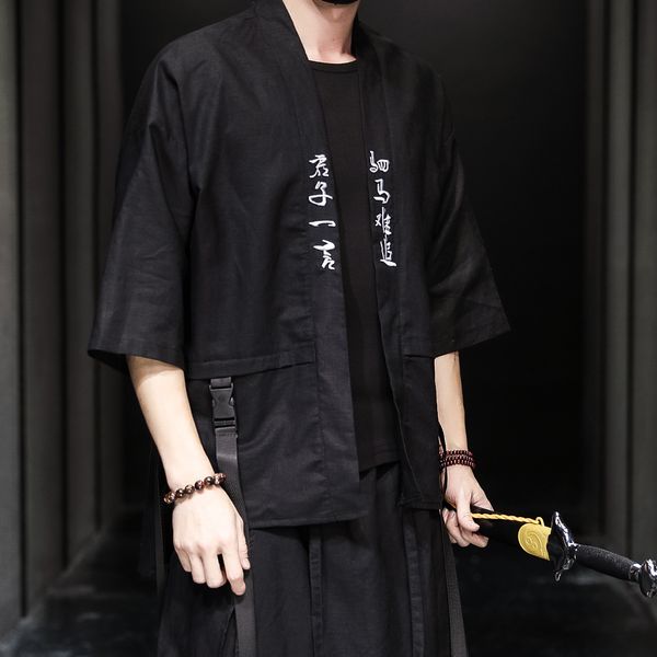 new chinese-style cotton linen of men kimono cardigan shirt harajuku embroidered letter streetwear male thin jacket 2021 black summer vywg, Black;brown
new chinese-style cotton linen of men kimono cardigan shirt harajuku embroidered letter streetwear male thin jacket 2021 black summer vywg, Black;brown