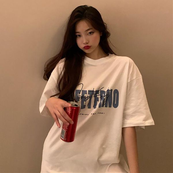 women's t-shirt 2021 summer milk silk commuter letter loose round collar print, White
women's t-shirt 2021 summer milk silk commuter letter loose round collar print, White